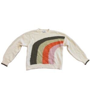 MIOU MUSE Rainbow Knit Sweater Long Sleeve Cream Multi Color Size L Warm Retro